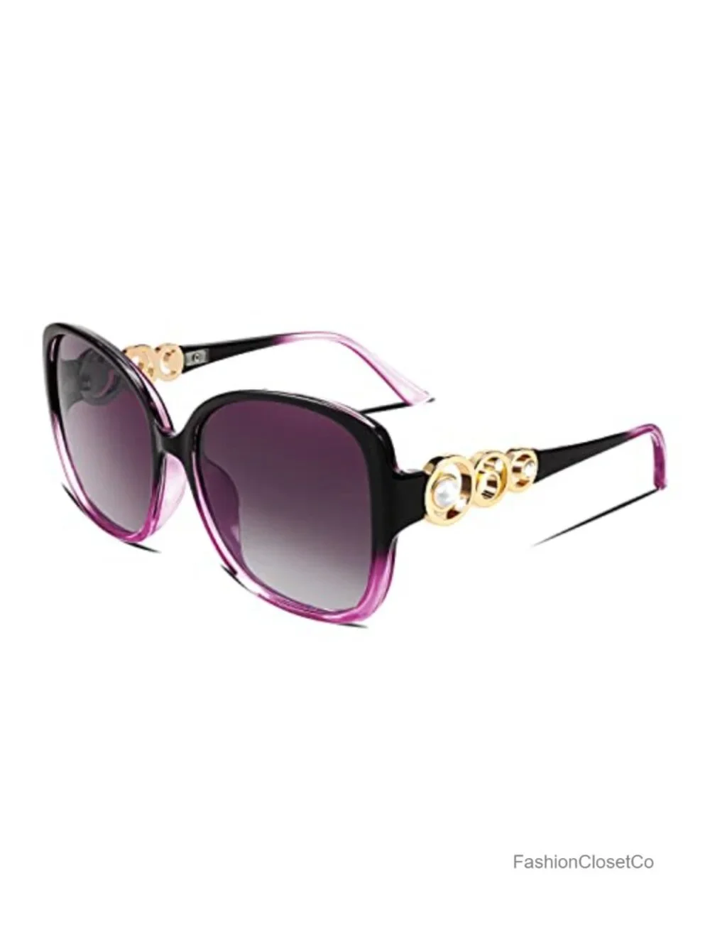 Oversized Square Frame Sunglasses with Pearl Sparkling, Polarized UV Protection